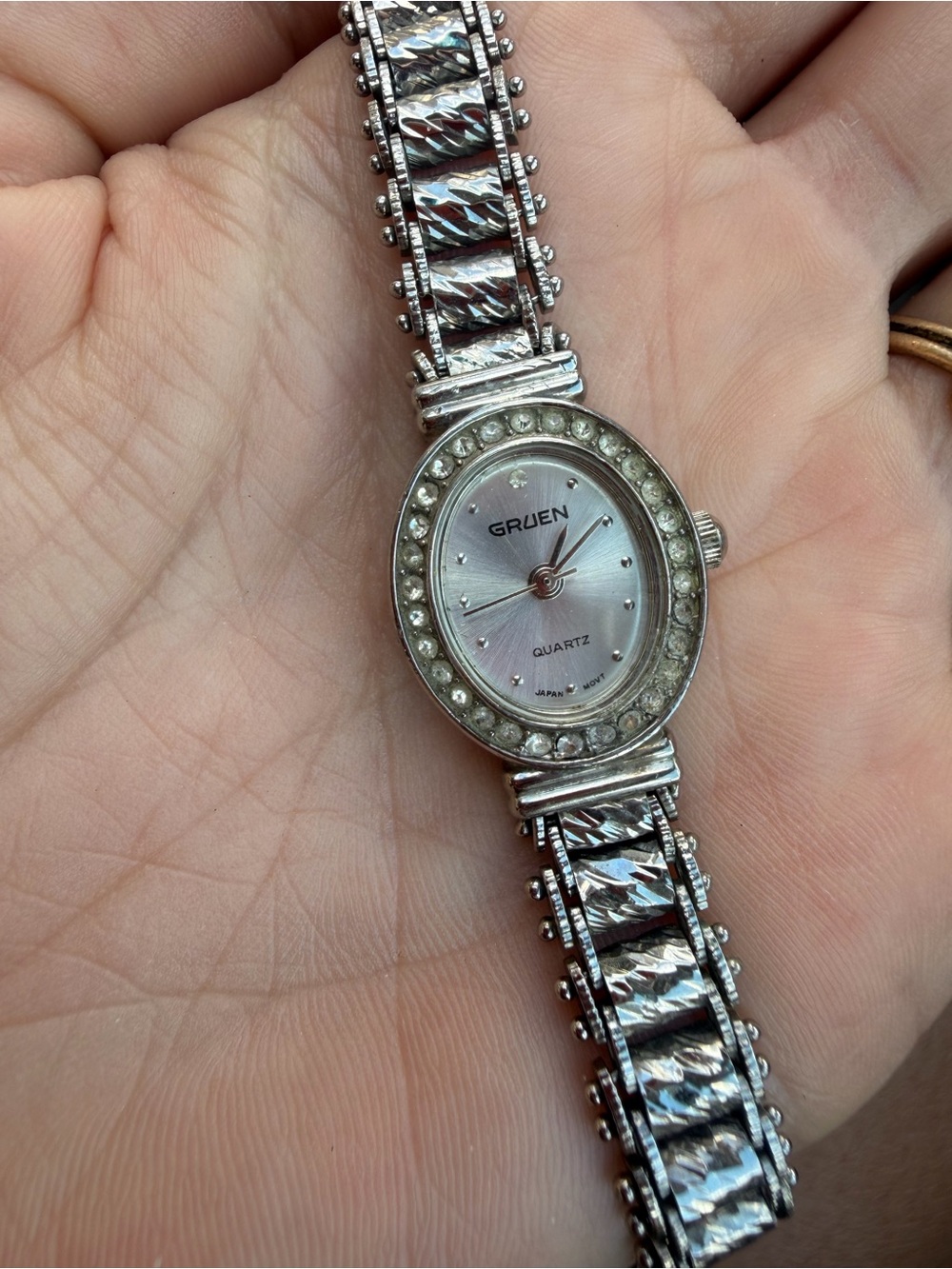 Vintage Gruen Women's Silver-Tone Bracelet Watch with Crystal Accents